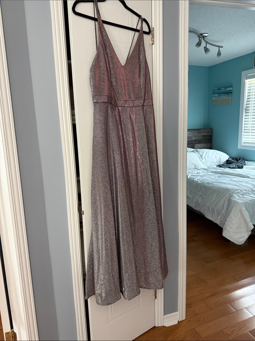 Sparkle V-Neck Maxi Dress in Iridescent Rose